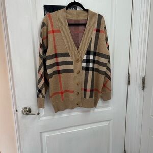 Plaid Button-Up Cardigan Sweater